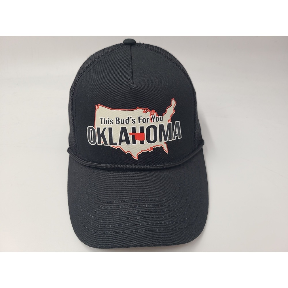 This Buds For You Oklahoma Rope Mesh Trucker Snapback Hat Cap Budweiser Black‎